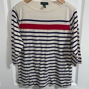 Cream and blue striped Boatneck Top